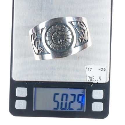 6.25" Vintage Hopi sterling silver Kokopelli and sunface cuff bracelet