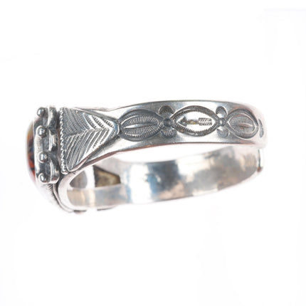 6.75" 1930's Navajo ingot silver petrified wood deep stamped cuff bracelet