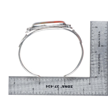 6.75" 1930's Navajo ingot silver petrified wood deep stamped cuff bracelet