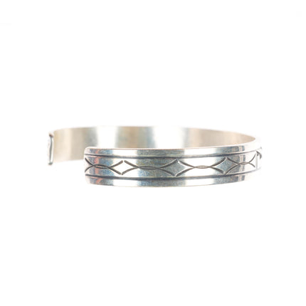 6.9" Peter Nelson Navajo sterling silver cuff bracelet stamped overlay design