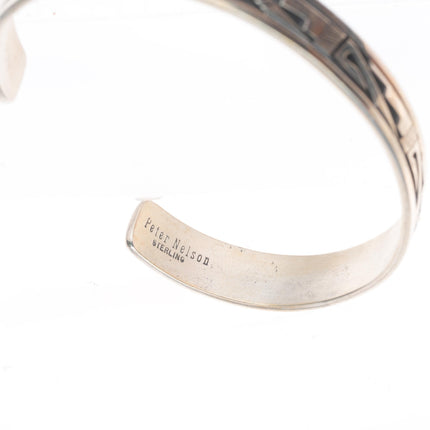 6.9" Peter Nelson Navajo sterling silver cuff bracelet stamped overlay design