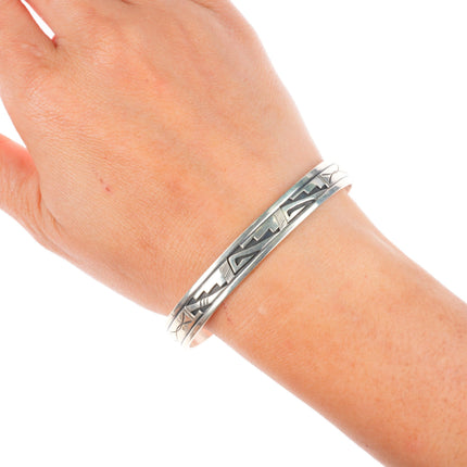 6.9" Peter Nelson Navajo sterling silver cuff bracelet stamped overlay design