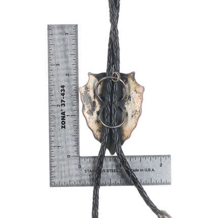 James Honyaktewa Hopi overlay vintage arrowhead form bolo tie sterling silver