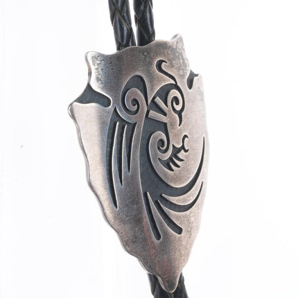 James Honyaktewa Hopi overlay vintage arrowhead form bolo tie sterling silver