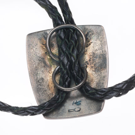 Roy Tawahongva Hopi overlay vintage antelope carved bolo tie sterling silver