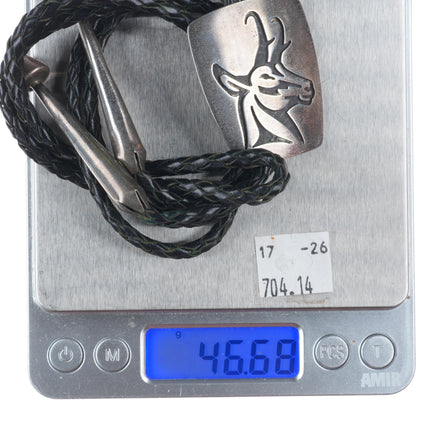 Roy Tawahongva Hopi overlay vintage antelope carved bolo tie sterling silver