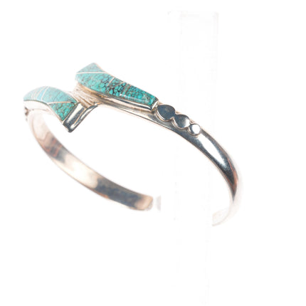 Vintage Navajo sterling silver spiderweb turquoise inlay necklace, cuff bracelet