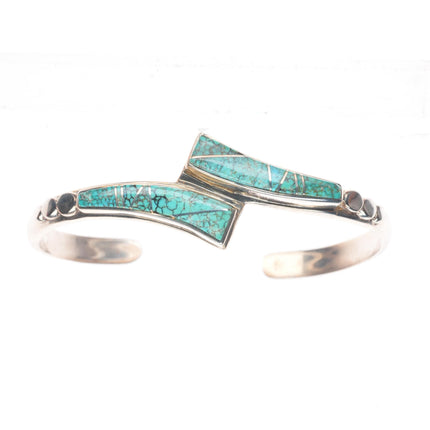 Vintage Navajo sterling silver spiderweb turquoise inlay necklace, cuff bracelet