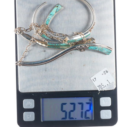 Vintage Navajo sterling silver spiderweb turquoise inlay necklace, cuff bracelet