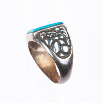 sz12.5 vintage Navajo sterling silver rocky repousse turquoise men's ring