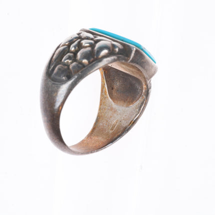 sz12.5 vintage Navajo sterling silver rocky repousse turquoise men's ring