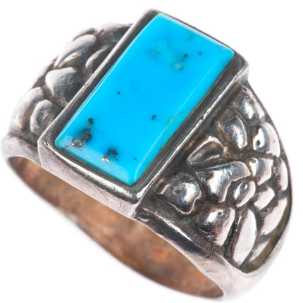 sz12.5 vintage Navajo sterling silver rocky repousse turquoise men's ring