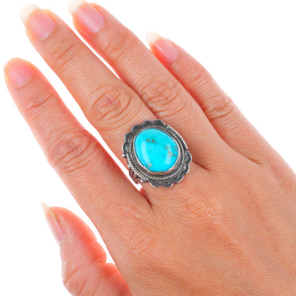 sz7 1940's vintage Navajo sterling silver turquoise rope bezel size 7 ring