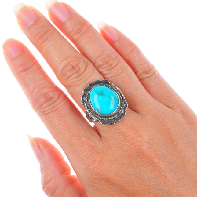 sz7 1940's vintage Navajo sterling silver turquoise rope bezel size 7 ring