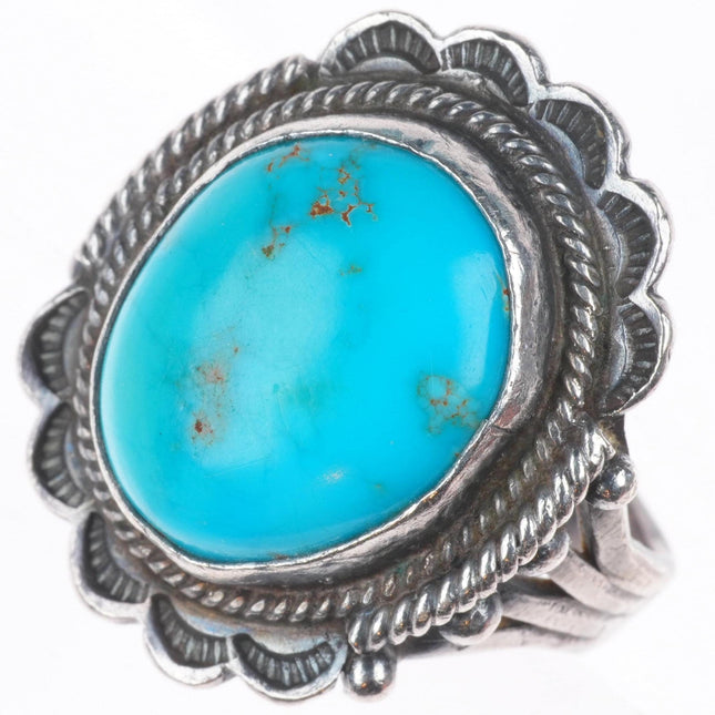 sz7 1940's vintage Navajo sterling silver turquoise rope bezel size 7 ring