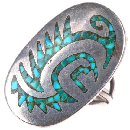 sz8 Vintage SB Navajo sterling silver chip inlay turquoise size 8 ring
