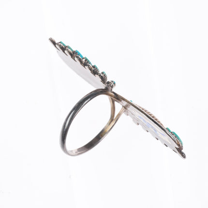 sz7 vintage Zuni sterling silver eye-lash for needlepoint turquoise ring
