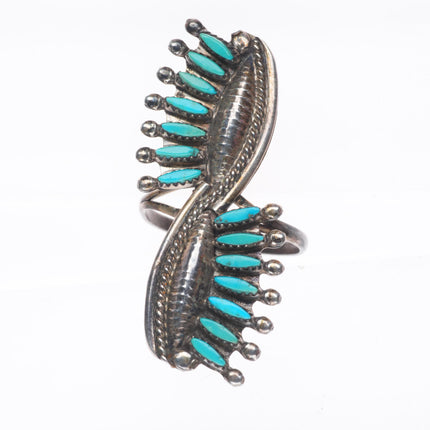 sz7 vintage Zuni sterling silver eye-lash for needlepoint turquoise ring