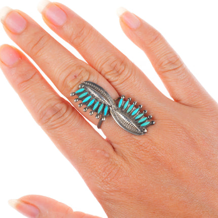 sz7 vintage Zuni sterling silver eye-lash for needlepoint turquoise ring