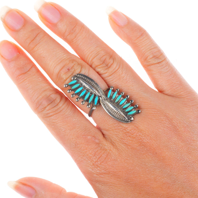 sz7 vintage Zuni sterling silver eye-lash for needlepoint turquoise ring