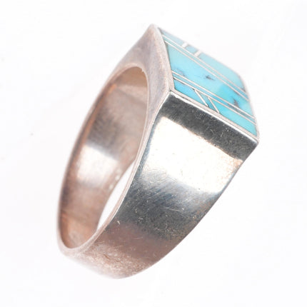 sz8 David Rosales Supersmith sterling silver ring with nice turquoise inlay