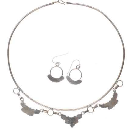 Vintage Zuni sterling silver snake eye turquoise earring and collar necklace set