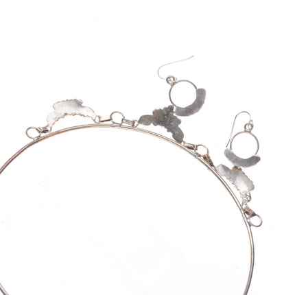 Vintage Zuni sterling silver snake eye turquoise earring and collar necklace set