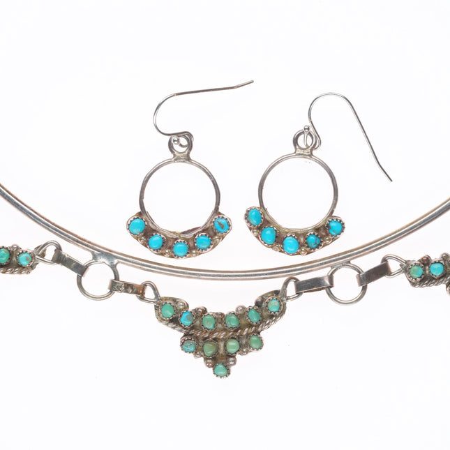 Vintage Zuni sterling silver snake eye turquoise earring and collar necklace set