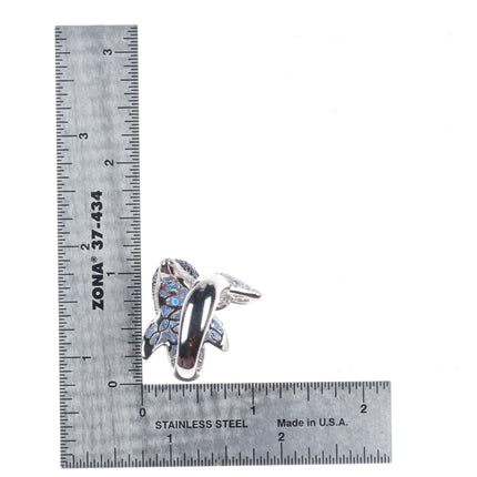 sz7 18k White Gold, Diamond, Ruby, Sapphire figural dolphin bypass ring