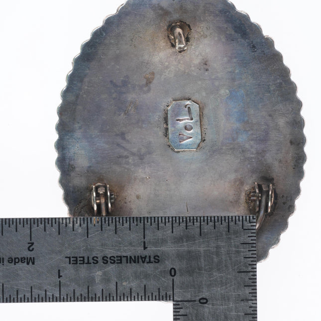 1.25" Vera Luna Zuni sterling silver shell/turquoise sunface/chief belt buckle
