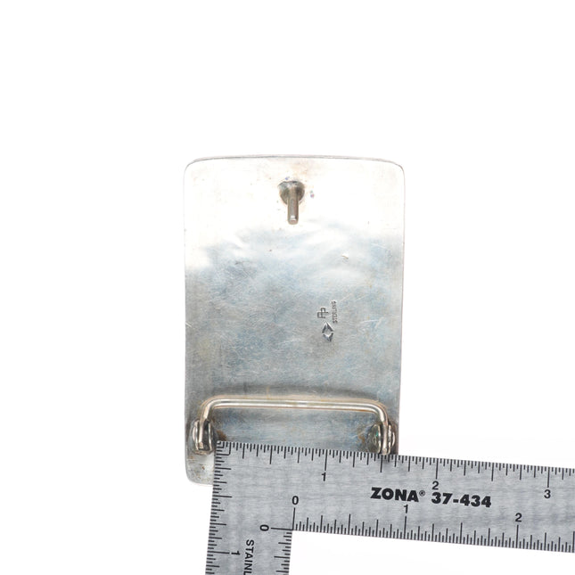 1.5" Philbert Poseyesva Hopi overlay belt buckle carved eagle sterling silver