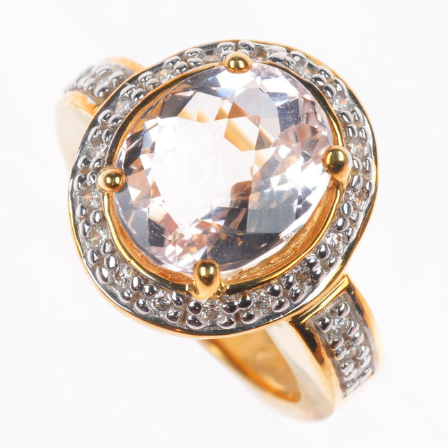 sz5 18k Rose Gold 4ct Morganite and natural diamond cocktail size 5 ring
