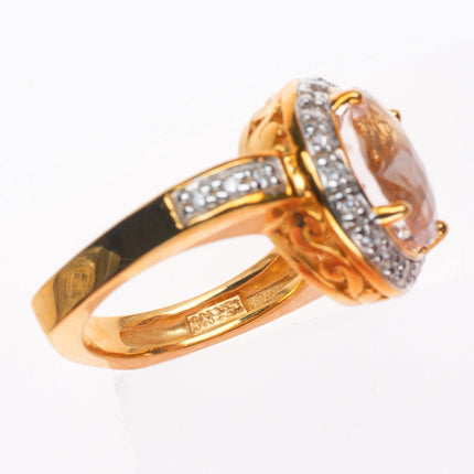 sz5 18k Rose Gold 4ct Morganite and natural diamond cocktail size 5 ring