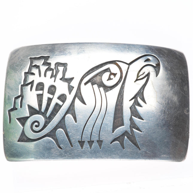 1.5" Philbert Poseyesva Hopi overlay belt buckle carved eagle sterling silver