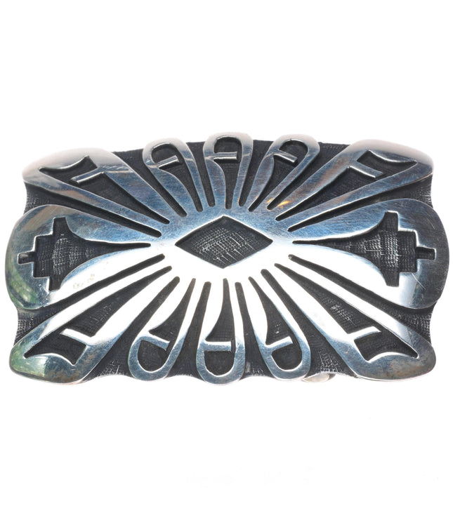 1" Anderson Koinva Hopi overlay geometric pattern sterling silver belt buckle