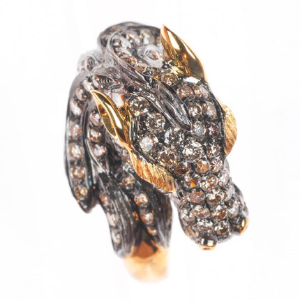 sz5 Neda Behnam 18k yellow gold Diamond and Tsavorite garnet horse head ring
