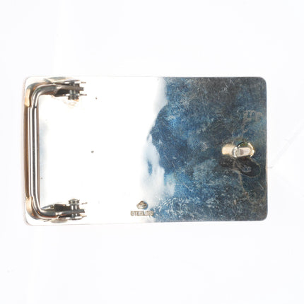 1" Hopi Overlay Roadrunner sterling silver belt buckle