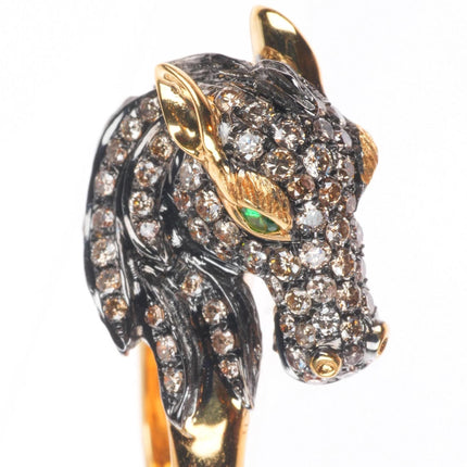 sz5 Neda Behnam 18k yellow gold Diamond and Tsavorite garnet horse head ring