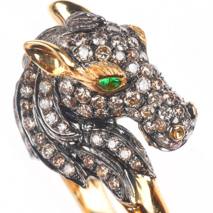sz5 Neda Behnam 18k yellow gold Diamond and Tsavorite garnet horse head ring
