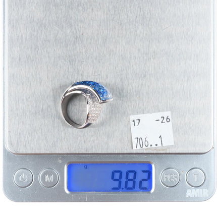 sz5 14k white gold Blue White Invisible Sapphire Diamond cocktail ring
