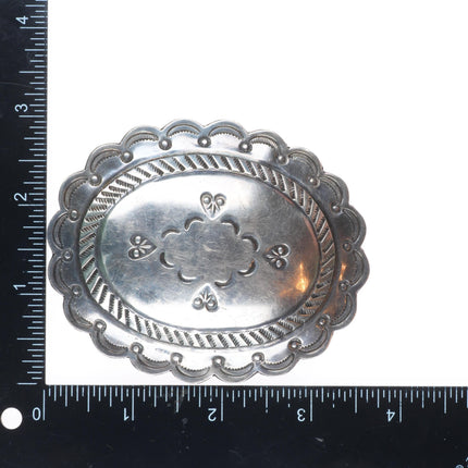 1.5" Vintage Navajo sterling silver stamped sterling silver concho belt buckle