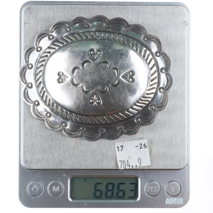 1.5" Vintage Navajo sterling silver stamped sterling silver concho belt buckle