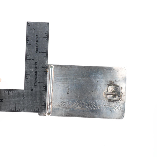 1.5" Victor Coochwytewa Hopi sterling silver flute procession belt buckle