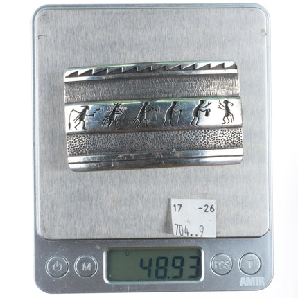 1.5" Victor Coochwytewa Hopi sterling silver flute procession belt buckle