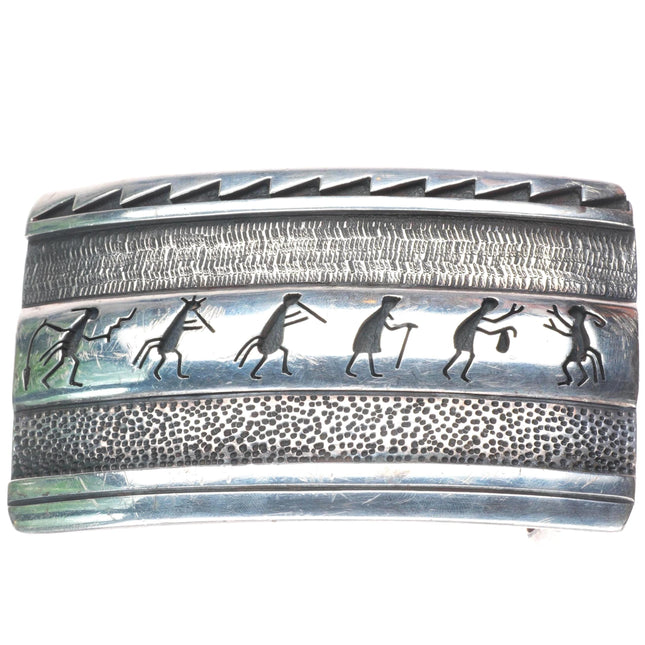 1.5" Victor Coochwytewa Hopi sterling silver flute procession belt buckle
