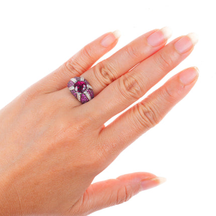 sz5.5 Sonia B Bitton 18k white gold, Tourmaline, Diamond, and Ruby cocktail ring