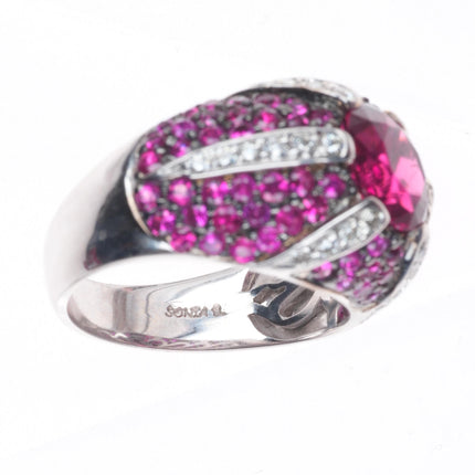 sz5.5 Sonia B Bitton 18k white gold, Tourmaline, Diamond, and Ruby cocktail ring