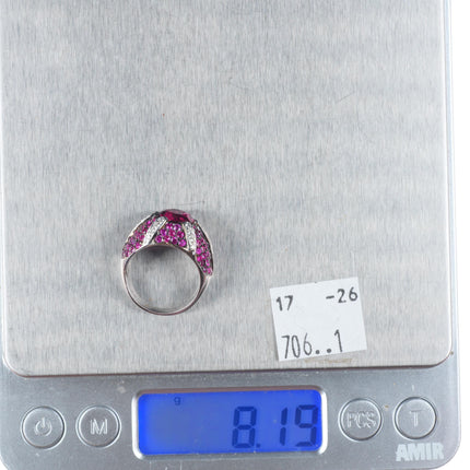 sz5.5 Sonia B Bitton 18k white gold, Tourmaline, Diamond, and Ruby cocktail ring
