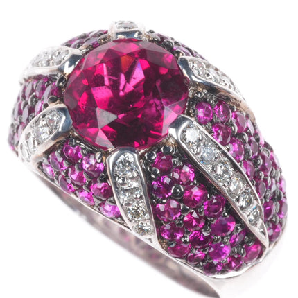 sz5.5 Sonia B Bitton 18k white gold, Tourmaline, Diamond, and Ruby cocktail ring