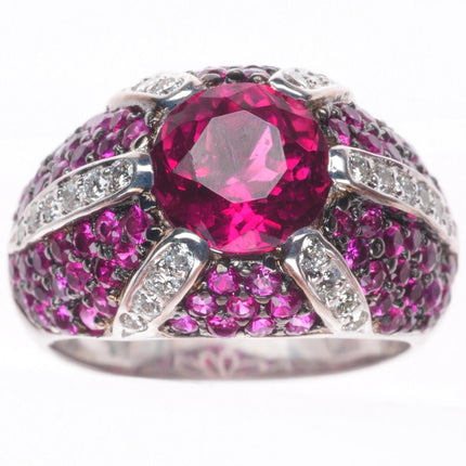 sz5.5 Sonia B Bitton 18k white gold, Tourmaline, Diamond, and Ruby cocktail ring